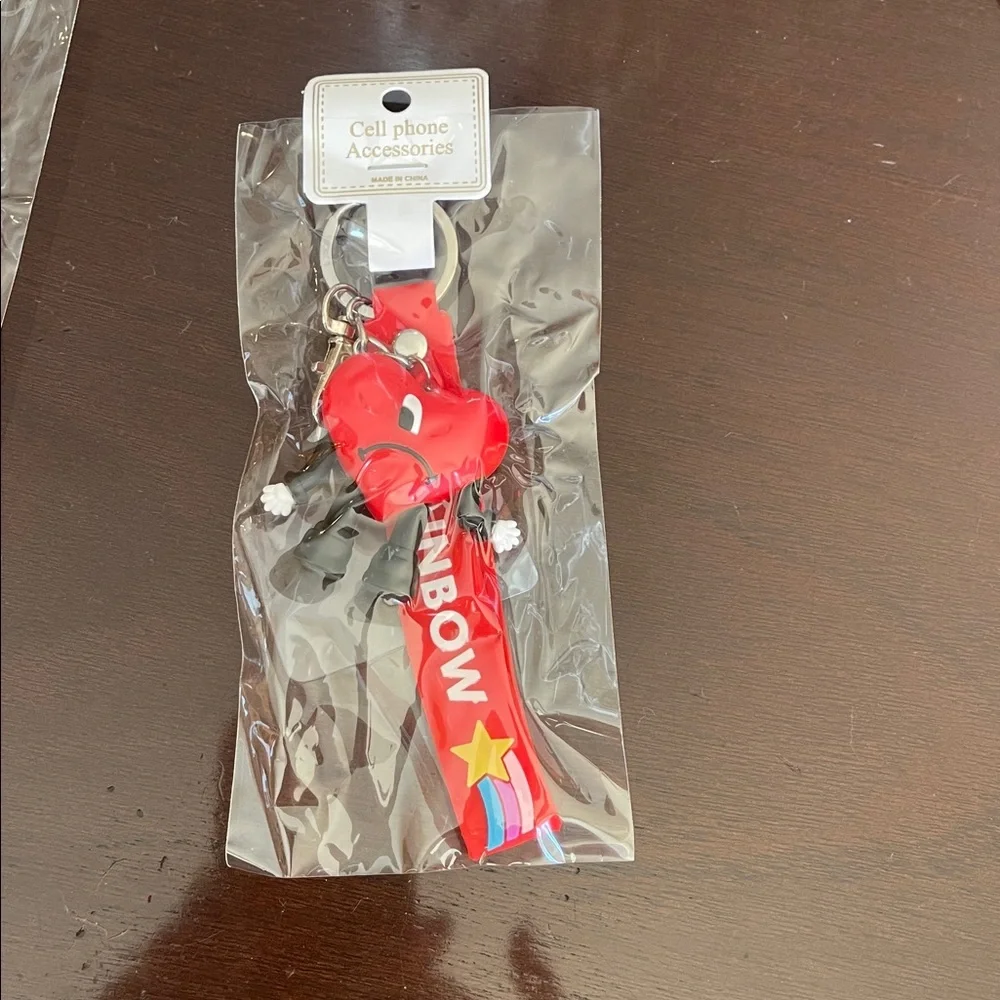 Bunny Red Heart Love Keychain Rainbow Strap purse charm cell phone charm nwt